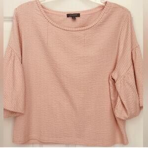 Madison Blush Waffle Knit Top Large Cozy Lounge Soft Minimalist